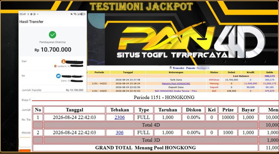 JACKPOT POOL HONGKONG Rp.10,700,000 - LUNAS