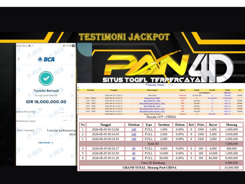 JACKPOT POOL CHINA Rp.16,000,000 - LUNAS